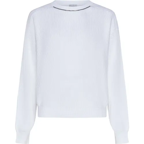 Beaded Trim Sweater , female, Sizes: M - BRUNELLO CUCINELLI - Modalova