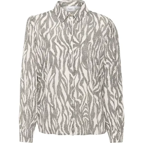 Schwarze Zebra Grafikbluse , Damen, Größe: XS - Saint Tropez - Modalova