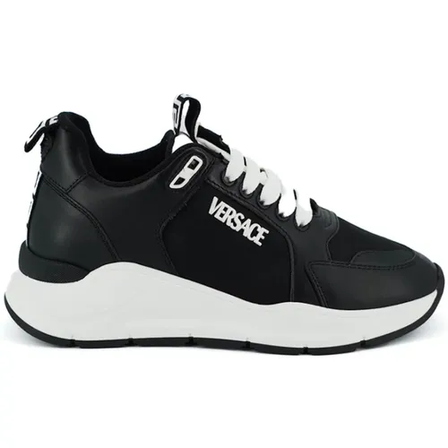 Black and White Calf Leather Sneakers , female, Sizes: 8 UK - Versace - Modalova