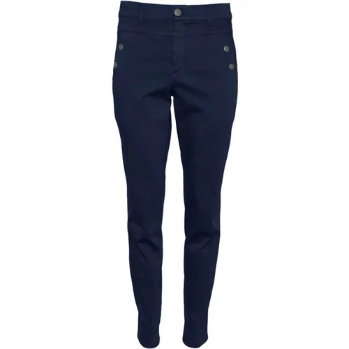 Slim-Fit High-Waist Navy Hose mit Smarten Knopfdetails , Damen, Größe: XS - 2-Biz - Modalova