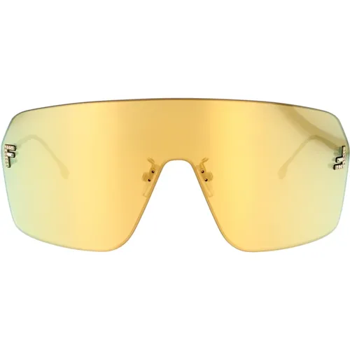 Contemporary Shield Sunglasses with Gold Metal Arms and Mirrored Gold Lens , unisex, Sizes: ONE SIZE - Fendi - Modalova