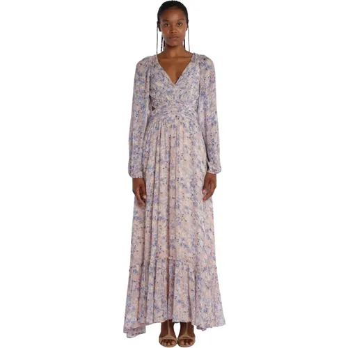 Clear Blue Flower Print Long Dress , female, Sizes: M - Berenice - Modalova