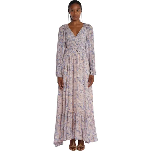 Clear Blue Flower Print Long Dress , female, Sizes: M, S - Berenice - Modalova