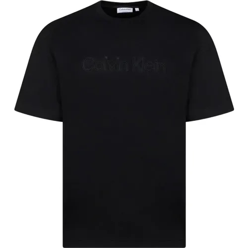 Schwarzes Logo T-Shirt Rundhalsausschnitt Kurze Ärmel - Calvin Klein - Modalova