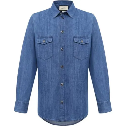 Blaues Baumwollhemd mit Knopfleiste - Gucci - Modalova