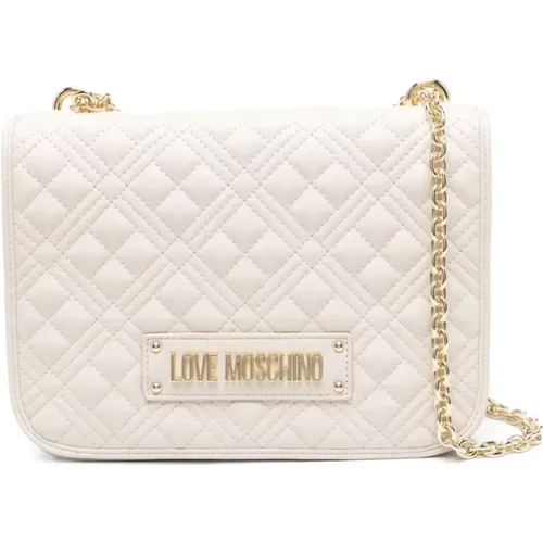 Quilted Ivory Bag with Chain Strap and Gold Logo , female, Sizes: ONE SIZE - Love Moschino - Modalova