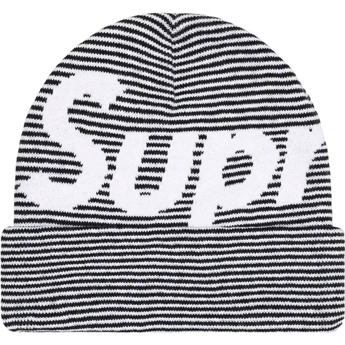 Limitierte Auflage Big Logo Beanie Schwarz Streifen - Supreme - Modalova