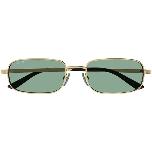 Essentielle Metall Sonnenbrille Gg1457S 005,Ovale Sonnenbrille mit Metallrahmen und grünen Gläsern - Gucci - Modalova
