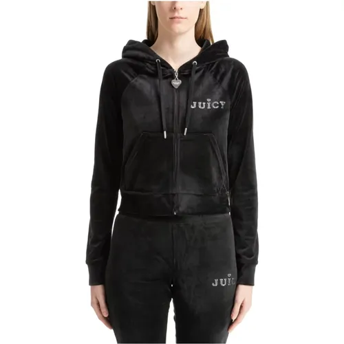 Drawstring Zip Plain Logo Hoodie , female, Sizes: S, M, XS, L - Juicy Couture - Modalova