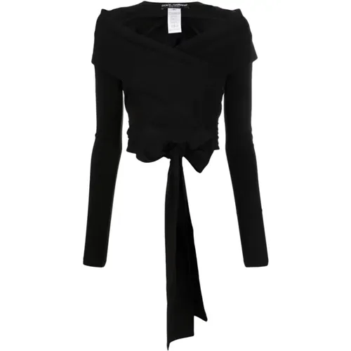 Schwarzes Stretch-Jersey-Top mit langen Ärmeln,Elegantes Schwarzes Langarm-Top - Dolce & Gabbana - Modalova