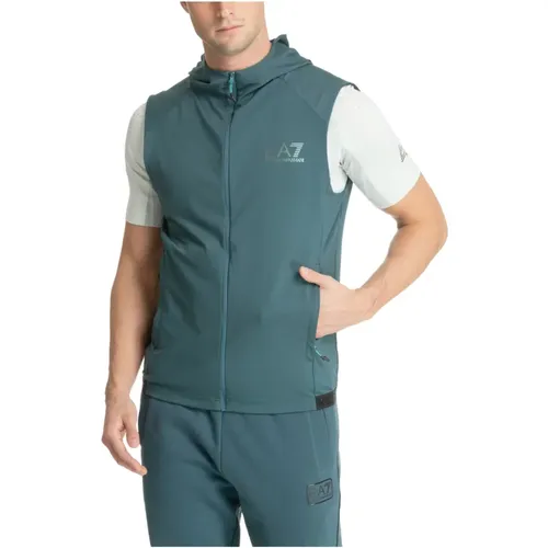 Plain Hooded Vest with Zip Closure , male, Sizes: M - Emporio Armani EA7 - Modalova