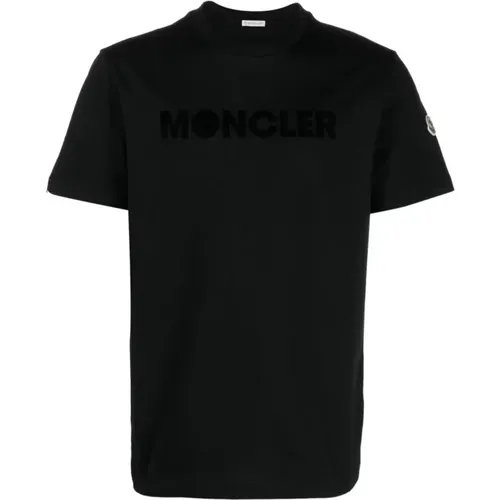 Branded Cotton T-Shirt , male, Sizes: L, M - Moncler - Modalova