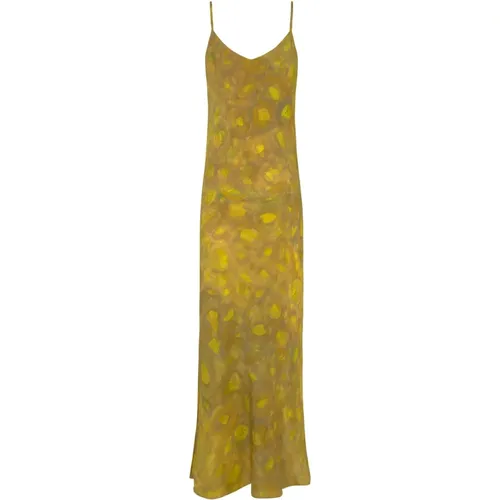 Silk Lime Print Slip Dress , female, Sizes: M, 2XL, S, L, XL - Cortana - Modalova