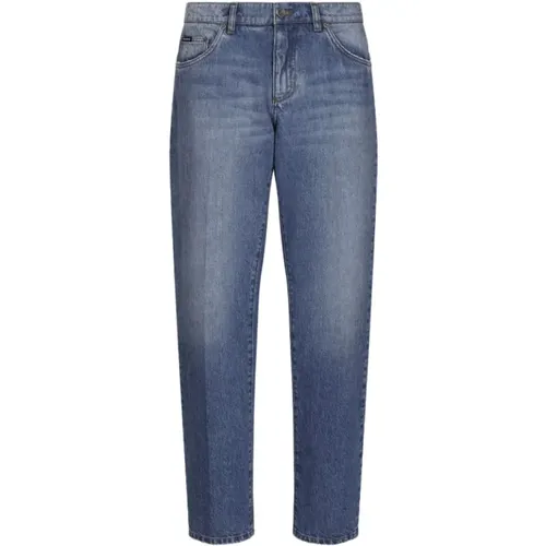 Blaue Denim Straight-Leg Jeans Whiskering - Dolce & Gabbana - Modalova