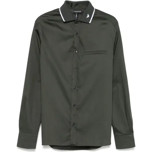 Cotton Blend Shirt with Stripe Detailing , male, Sizes: L, 2XL - Emporio Armani - Modalova