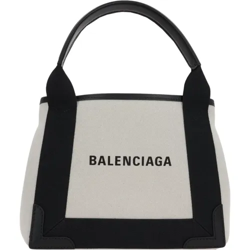 Black Canvas Tote Bag with Leather Trim , female, Sizes: ONE SIZE - Balenciaga - Modalova