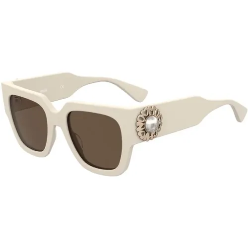 Stilvolle Sonnenbrille mit elfenbeinfarbenem Rahmen und braunen Gläsern,Sonnenbrille mit elfenbeinfarbenem Rahmen und braunen Gläsern - Moschino - Modalova
