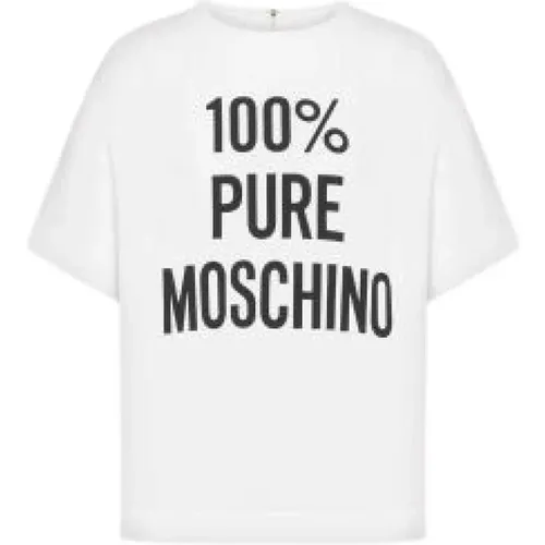 Weißes Logo T-Shirt Kurzarm,Schwarzes T-Shirt mit Slogan-Druck und Kurzen Ärmeln - Moschino - Modalova
