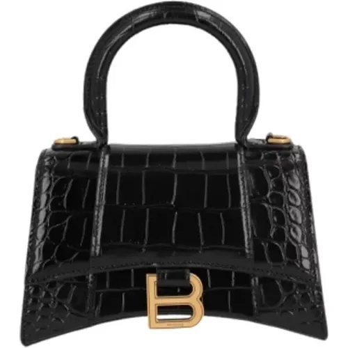 Hourglass XS Handtasche mit Krokodilmuster,Schwarze Handtasche aus Kroko-geprägtem Leder mit antikgoldener Hardware - Balenciaga - Modalova