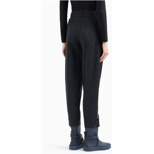 Schwarze Hose mit Logoaufdruck und Kordelverschlüssen , Damen, Größe: L - Emporio Armani - Modalova