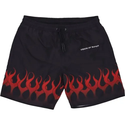 Flames Swim Shorts /Red , male, Sizes: M, XL, L - Vision OF Super - Modalova