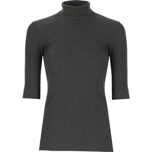 Grauer Diamantgeschnittener Hoher Hals Pullover - BRUNELLO CUCINELLI - Modalova