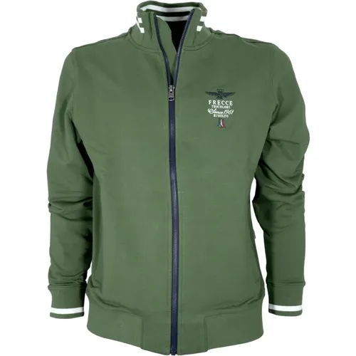 Herren Zip-Sweatshirt Grün Tricolor Pfeile - aeronautica militare - Modalova
