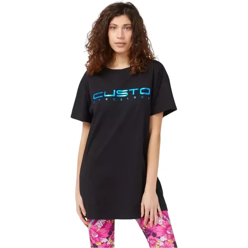 Blaues Oversized Front Print T-Shirt , Damen, Größe: M - Custo Barcelona - Modalova