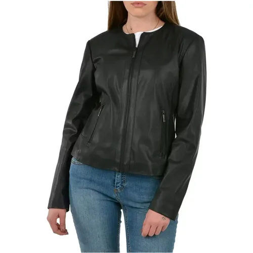 Schwarze Blouson Jacke Eco-Leder Koreanischer Kragen , Damen, Größe: S - Emporio Armani - Modalova