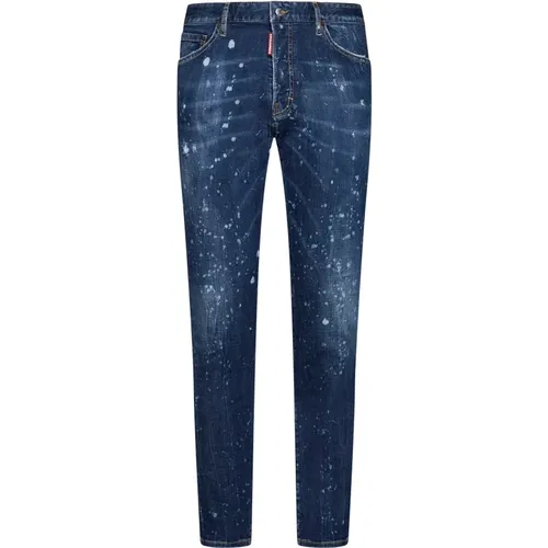 Blaue Paint-Splatter Skinny-Cut Jeans , Herren, Größe: 3XL - Dsquared2 - Modalova