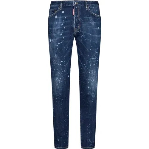 Blaue Paint-Splatter Skinny-Cut Jeans , Herren, Größe: S - Dsquared2 - Modalova