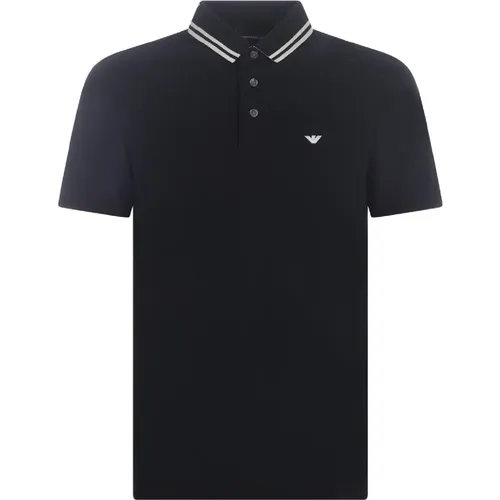 Short Sleeve Navy Cotton Polo with Micro Eagle Embroidery , male, Sizes: XL - Emporio Armani - Modalova