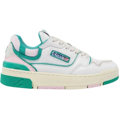 CLC Low Top Sneakers - White Leather with Beige Suede and Pink Accents , female, Sizes: 8 UK, 6 UK, 7 UK, 3 UK, 4 UK - Autry - Modalova