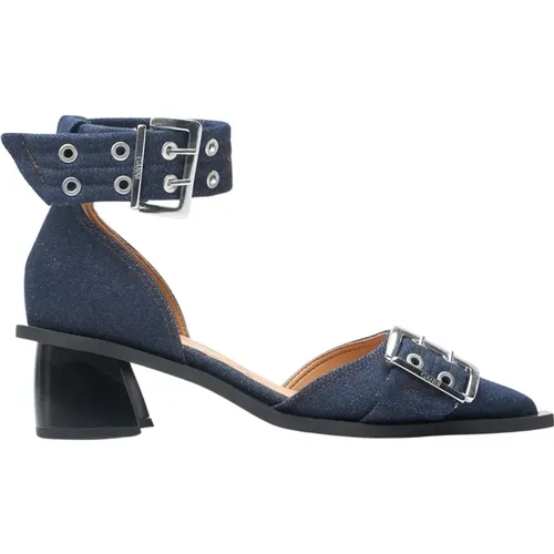 Denim Schnallenpumps mit Blockabsatz , Damen, Größe: 40 EU - Ganni - Modalova