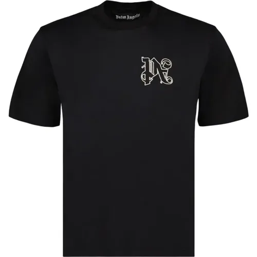 Monogramm Logo Besticktes T-Shirt - Palm Angels - Modalova