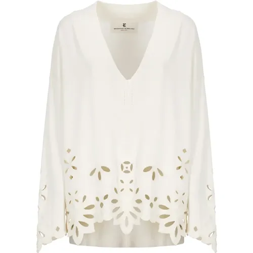 Ivory V-Neck Sweater with Embroideries , female, Sizes: S - Ermanno Scervino - Modalova
