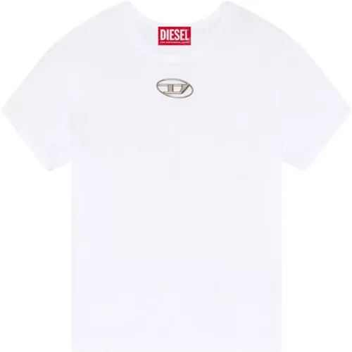 Weiße Baumwoll-T-Shirt mit Cut-out Oval D Logo , Damen, Größe: M - Diesel - Modalova
