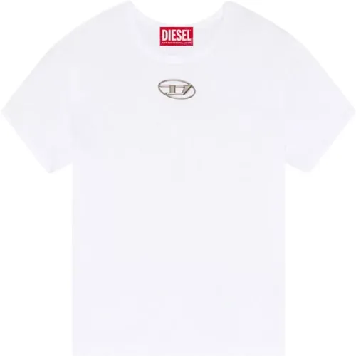 Weiße Baumwoll-T-Shirt mit Cut-out Oval D Logo , Damen, Größe: S - Diesel - Modalova