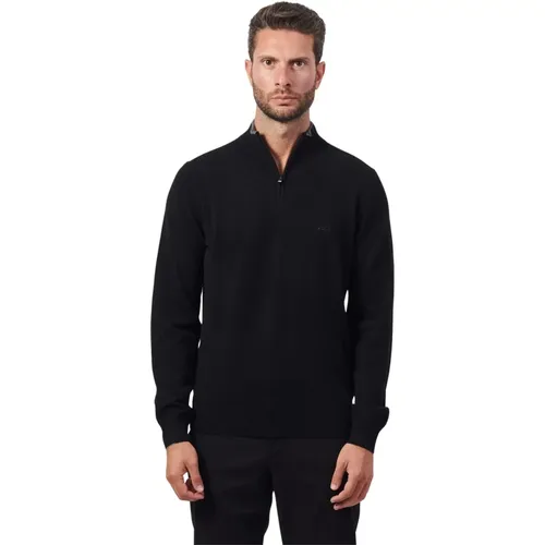 Schwarzer Woll-Zip-Pullover , Herren, Größe: 3XL - Hugo Boss - Modalova