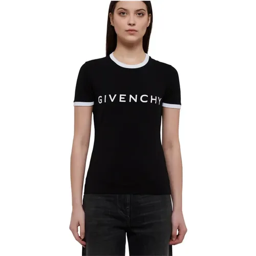 Schwarzes Logo T-Shirt mit Kontrastfarbenem Saum , Damen, Größe: XS - Givenchy - Modalova