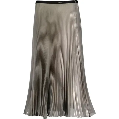 Midi Pleated Skirt with Shimmer , female, Sizes: XS - Prada - Modalova