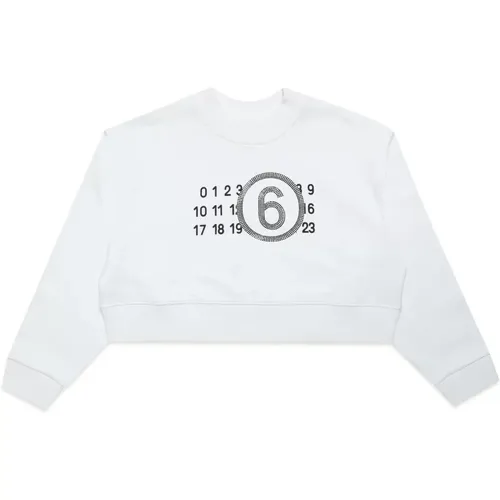 Cropped Jersey Sweatshirt mit Logo - MM6 Maison Margiela - Modalova