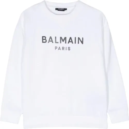 Weißer Pullover mit Logo-Druck - Balmain - Modalova