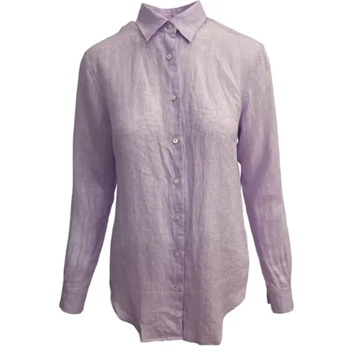 Lavendel Leinenhemd mit Knopfdetail , Damen, Größe: S - Xacus - Modalova