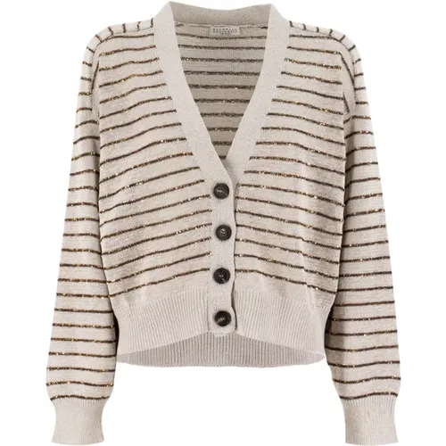 Striped Cardigan with Luminous Thread , female, Sizes: M - BRUNELLO CUCINELLI - Modalova