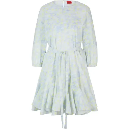 Printed Cotton Dress with Ruffle Skirt , male, Sizes: S, XS - Hugo Boss - Modalova