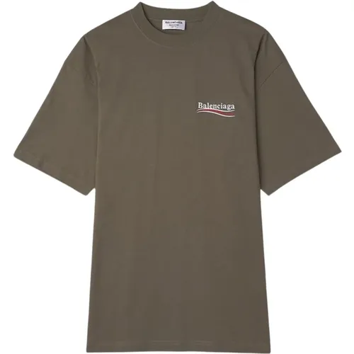 Besticktes Logo Baumwoll-T-Shirt - Grün , Herren, Größe: 2XS - Balenciaga - Modalova