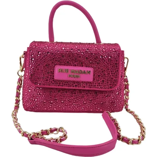 Fuchsia Handbag with Rhinestones and Chain Strap , female, Sizes: ONE SIZE - Rue Madam - Modalova
