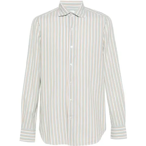 Green Striped Cotton Shirt , male, Sizes: S, L, XL - Finamore - Modalova