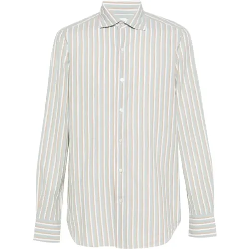 Green Striped Cotton Shirt , male, Sizes: S, M, L, XL - Finamore - Modalova